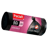 Мешки для мусора 60 л, черные, в рулоне 20 шт., ПНД, 7,4 мкм, 720х600 мм, PACLAN, 600820 в Ачинске