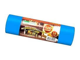Мешки для мусора 120 л, с завязками, синие, в рулоне 10 шт., ПНД, 15 мкм, 800х750 мм, VIP, Z12010blue в Ачинске