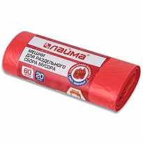 Мешки для мусора 60 л, красный, в рулоне 20 шт., ПНД, 10 мкм, 680х580 мм, LAIMA, 606702 в Ачинске