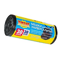 Мешки для мусора 30 л, черные, в рулоне 30 шт., ПНД, 9 мкм, 600х500 мм, Крепак, 4607075710108 в Ачинске
