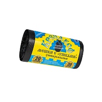 Мешки для мусора 20 л, с ушками, черные, в рулоне 30 шт., ПНД, 10 мкм, 550х440 мм, Крепакоф, 4607075710405 в Ачинске