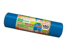 Мешки для мусора 120 л, синие, в рулоне 10 шт., ПНД, 14 мкм, 1100х700 мм, EXTRA, ex1201802 в Ачинске