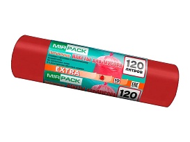 Мешки для мусора 120 л, красные, в рулоне 10 шт., ПНД, 14 мкм, 1100х700 мм, EXTRA, ex1201805 в Ачинске