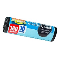 Мешки для мусора 180 л, с ушками, черные, в рулоне 10 шт., ПНД, 20 мкм, 1150х800 мм, Крепак, 4607075710498 в Ачинске