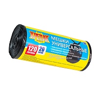 Мешки для мусора 120 л, черные, в рулоне 20 шт., ПНД, 15 мкм, 1100х700 мм, Крепак, 4607075710207 в Ачинске