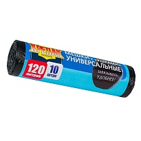 Мешки для мусора 120 л, с ушками, черные, в рулоне 10 шт., ПНД, 15 мкм, 1100х700 мм, Крепак, 4607075710474 в Ачинске