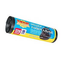 Мешки для мусора 120 л, черные, в рулоне 10 шт., ПНД, 15 мкм, 1100х700 мм, Крепак, 4607075710214 в Ачинске