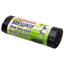 Мешки для мусора 160 л, черные, в рулоне 10 шт., ПВД, 23 мкм, 1200х900 мм, Любаша, 607681 в Ачинске