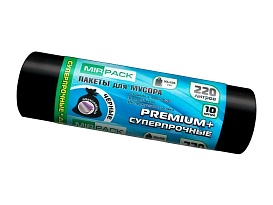 Мешки для мусора 220 л, черные, в рулоне 10 шт., ПВД, 45 мкм, 1250х930 мм, PREMIUM+, 2201068 в Ачинске