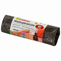 Мешки для мусора 60 л, черные, в рулоне 20 шт., ПНД, 5 мкм, 650х570 мм, Любаша, 605331 в Ачинске
