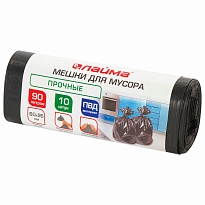 Мешки для мусора 90 л, черные, в рулоне 10 шт., ПВД, 25 мкм, 950х600 мм, LAIMA, 605332 в Ачинске