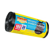 Мешки для мусора 180 л, черные, в рулоне 30 шт., ПНД, 20 мкм, 1150х800 мм, Крепак, 4607075710139 в Ачинске