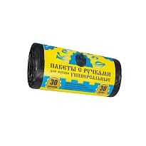 Мешки для мусора 30 л, с ручками, черные, в рулоне 30 шт., ПНД, 9 мкм, 620х480 мм, Крепакоф, 4607075710665 в Ачинске