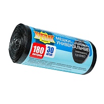 Мешки для мусора 180 л, с ушками, черные, в рулоне 30 шт., ПНД, 20 мкм, 1150х800 мм, Крепак, 4607075710399 в Ачинске