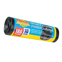 Мешки для мусора 180 л, черные, в рулоне 10 шт., ПНД, 20 мкм, 1150х800 мм, Крепак, 4607075710481 в Ачинске