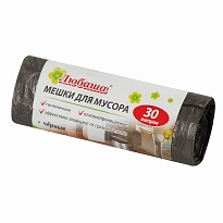 Мешки для мусора 30 л, черные, в рулоне 20 шт., ПНД, 5 мкм, 550х470 мм, Любаша эконом, 605329 в Ачинске