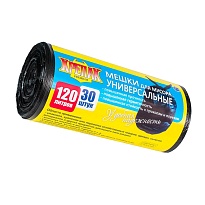 Мешки для мусора 120 л, черные, в рулоне 30 шт., ПНД, 15 мкм, 1100х700 мм, Крепак, 4607075710122 в Ачинске