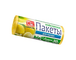 Мешки для мусора 30 л, ароматизированные, Лимон, желтые, в рулоне 20 шт., ПНД, 9 мкм, 560х530 мм, GRIFON Aroma, 101-020 Li в Ачинске
