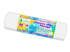 Мешки для мусора 30 л, белые, в рулоне 20 шт., ПНД, 7 мкм, 600х500 мм, MIRPACK Classik, 302042 в Ачинске