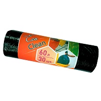 Мешки для мусора 60 л, черные, в рулоне 30 шт., ПНД, 6 мкм, 640х580 мм, Концепция Быта EcoClean, 603890 в Ачинске
