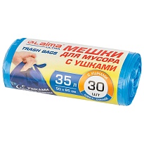 Мешки для мусора 35 л, с ушками, синие, в рулоне 30 шт., ПНД, 11 мкм, 650х500 мм, LAIMA ULTRA, 607684 в Ачинске
