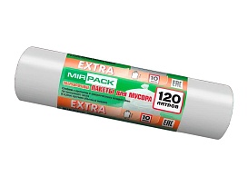 Мешки для мусора 120 л, белые, в рулоне 10 шт., ПНД, 14 мкм, 1100х700 мм, EXTRA, ex1201803 в Ачинске