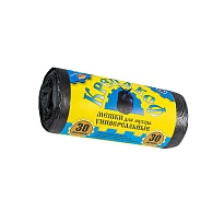 Мешки для мусора 30 л, с ушками, черные, в рулоне 30 шт., ПНД, 8 мкм, 580х460 мм, Крепакоф, 4607075710238 в Ачинске