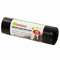Мешки для мусора 180 л, черные, в рулоне 10 шт., ПВД, 24 мкм, 1060х800 мм, Любаша, 605336 в Ачинске