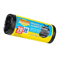 Мешки для мусора 20 л, черные, в рулоне 30 шт., ПНД, 10 мкм, 550х440 мм, Крепак, 4607075710092 в Ачинске