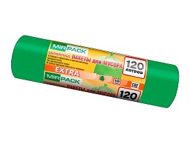 Мешки для мусора 120 л, зеленые, в рулоне 10 шт., ПНД, 14 мкм, 1100х700 мм, EXTRA, ex1201804 в Ачинске