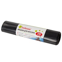 Мешки для мусора 240 л, черные, в рулоне 5 шт., ПВД 30 мкм, 1300х900 мм, Любаша, 605338 в Ачинске