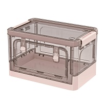 Ящик пластиковый складной прозрачный коричневый, дно розовое, 360х235х230 мм, с колесиками в Ачинске